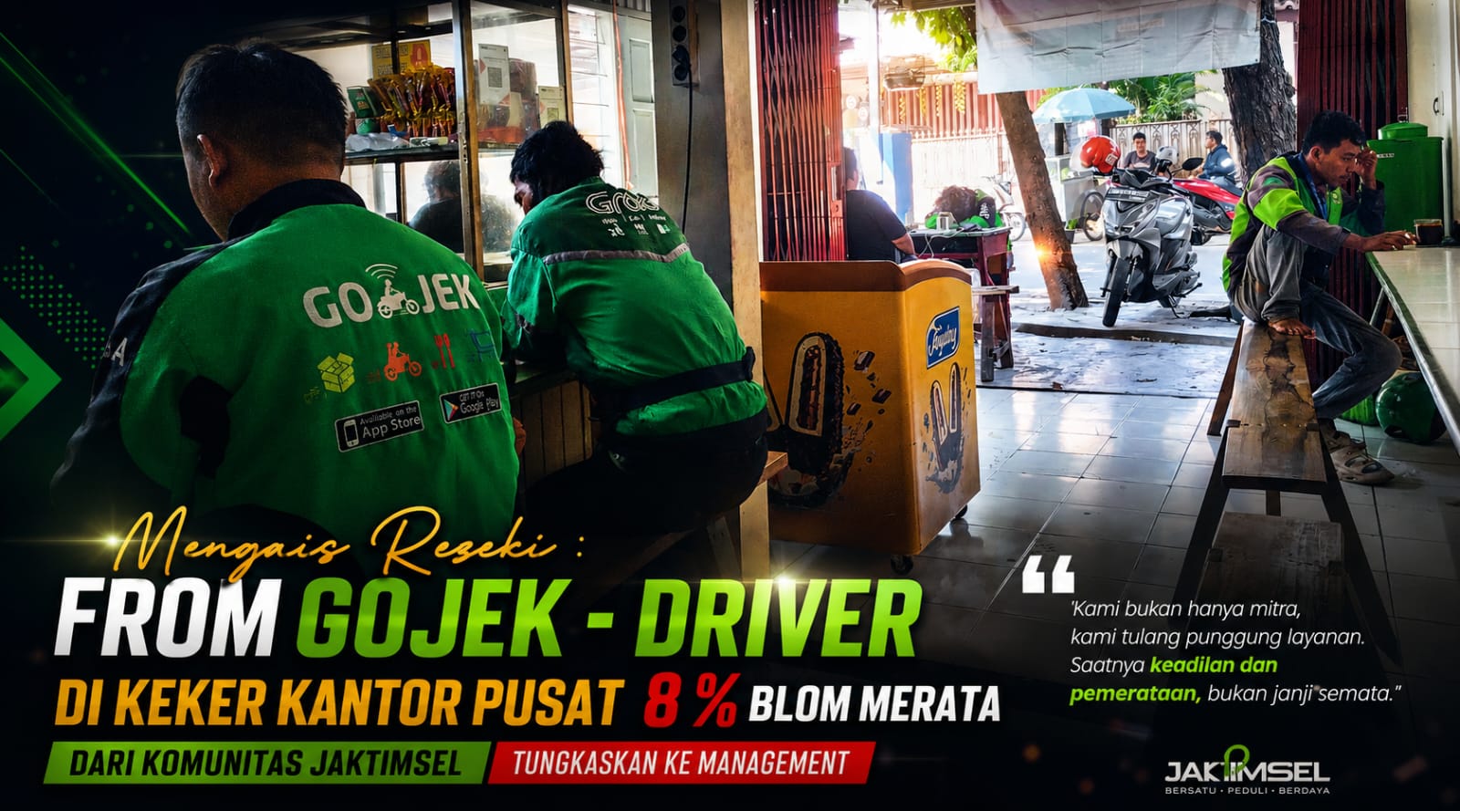 OJEK ONLINE: Bersuara Aspirasi di Balik Pintu – Sela Break Coffee, Kemenaker RI & Gubernur DKI Jakarta Harus PEDULI Bukan 8% Saja!